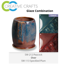 Peacock SW-212 over Speckled Plum SW-113 Stoneware Combination